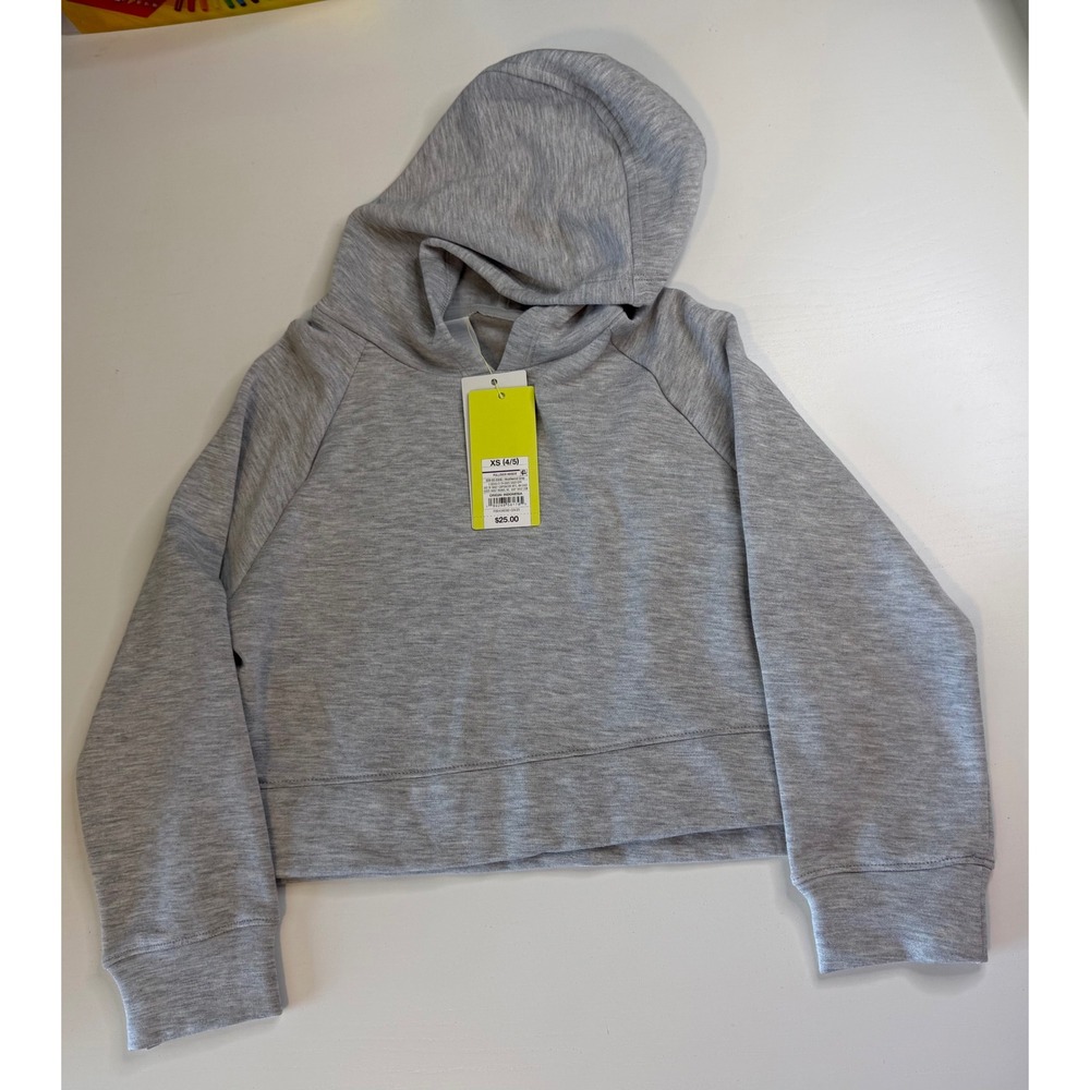 All In Motion Girl Pullover Hoodie Heathered Gray Cropped Relaxed Fit XS 4/5 NWT